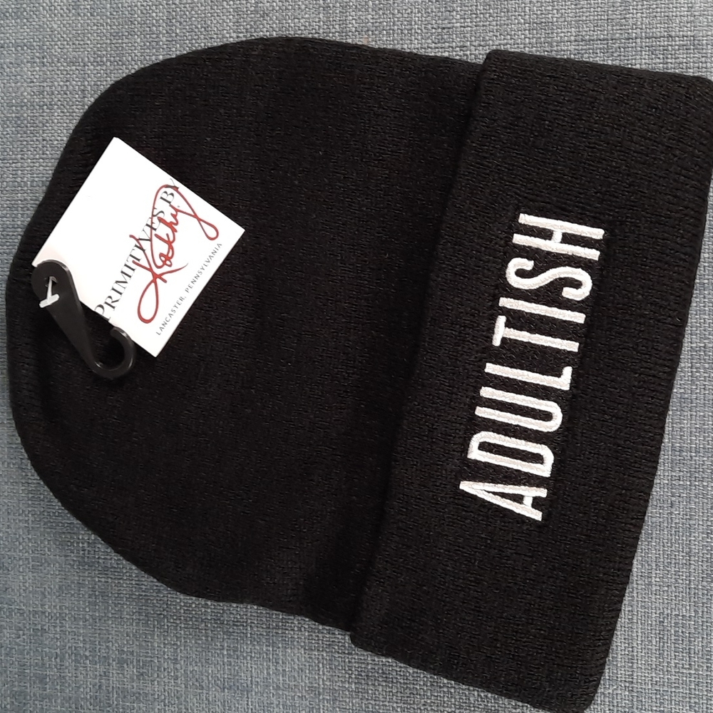 Knit Beanie Fun Funny Adultish Embroidered Casual Streetwear Black White Unisex